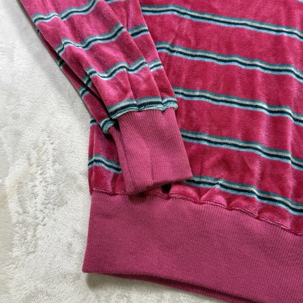 Vintage 70s California Ivy Velour Striped V Neck‎ Sweater Pink Medium